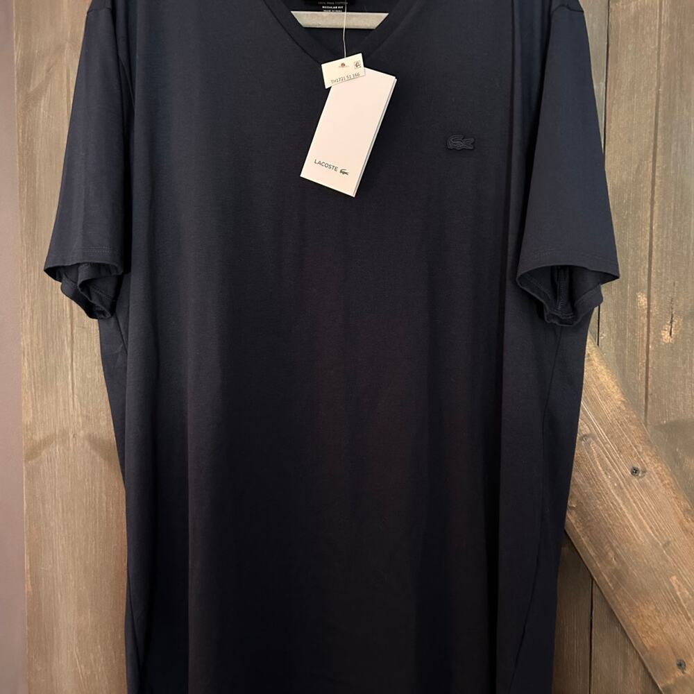 NWT LACOSTE V-Neck Pima Cotton Navy Blue T-Shirt Men's Size XXL